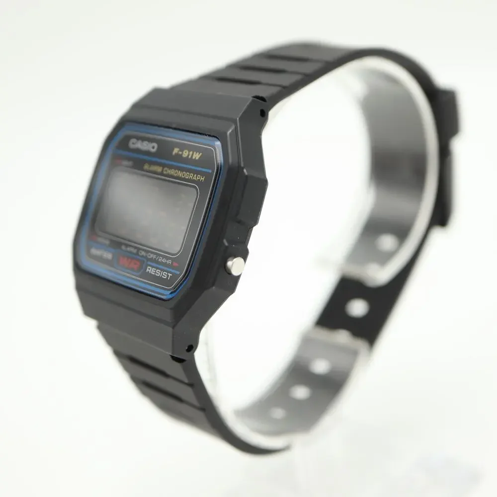 Casio F-91W Black Negative Display Digital 35mm Watch Alarm Chrono w New Battery